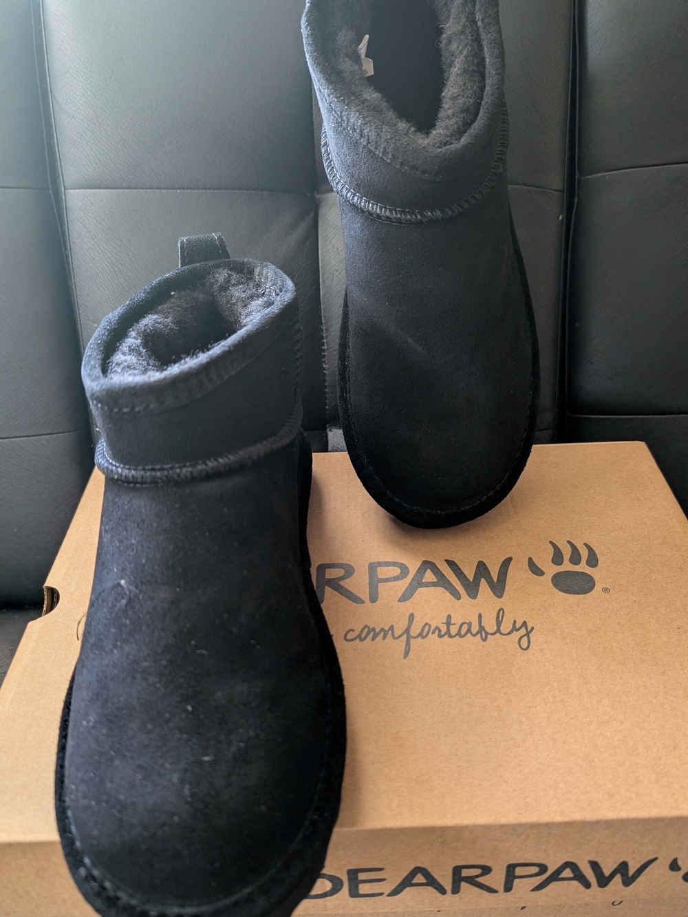 Bearpaw Black Short Suede Shearling Boots